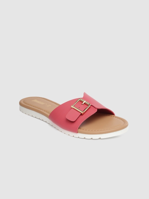 Women Coral Red Solid Open Toe Flats