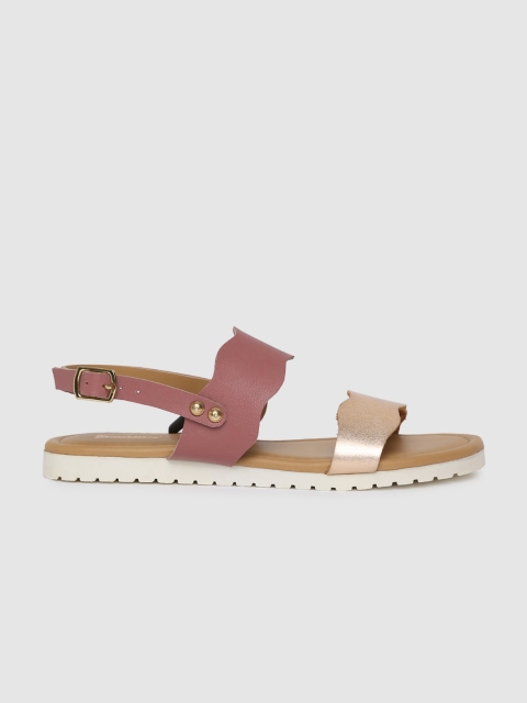 

Roadster Women Gold-Toned & Pink Colourblocked Open Toe Flats