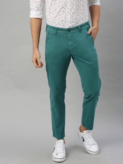 

HERE&NOW Men Teal Green Slim Fit Solid Cropped Chinos
