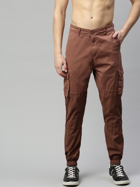 

HERE&NOW Men Brown Regular Fit Solid Cargo Joggers