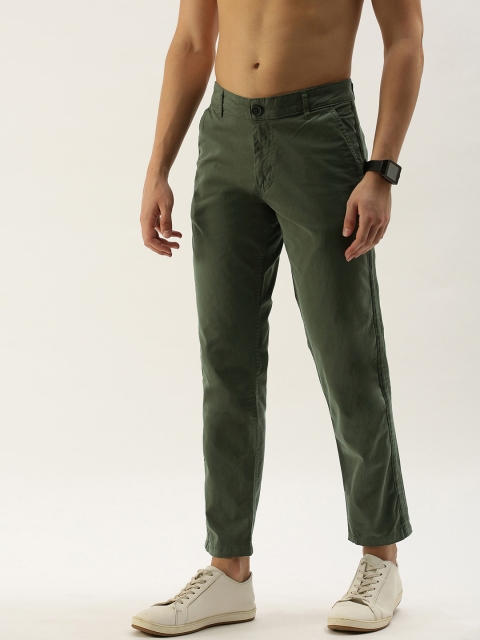 

Moda Rapido Men Olive Green Regular Fit Solid Chinos with Side Taping Detail