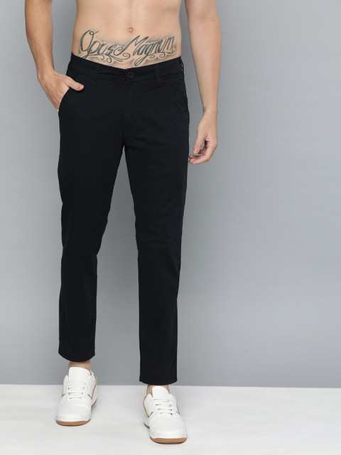 

HERE&NOW Men Navy Blue Slim Fit Solid Regular Trousers