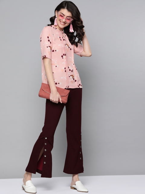 

HERE&NOW Women Pink & Burgundy Printed Top