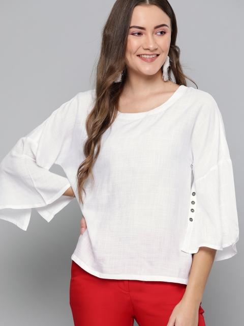 

HERE&NOW Women White Solid A-Line Top
