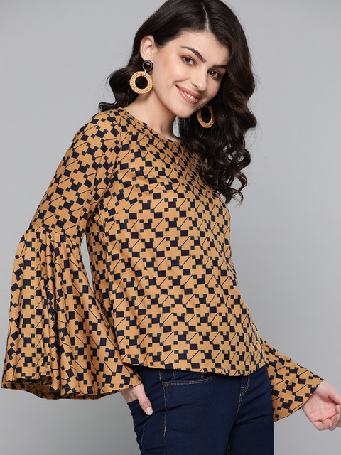 

HERE&NOW Women Brown & Navy Blue Printed Top
