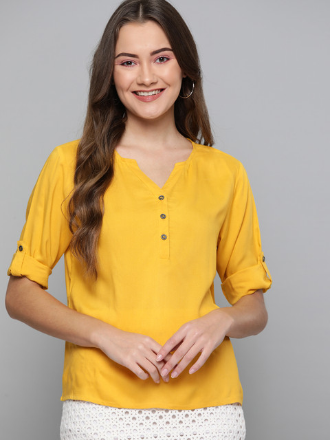 

HERE&NOW Women Mustard Yellow Solid Top