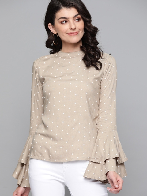 

HERE&NOW Women Taupe & White Printed Top