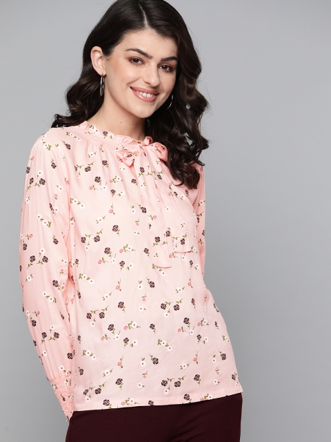 

HERE&NOW Women Pink & Black Floral Printed Top