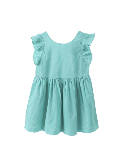 

Hugsntugs Girls Sea Green Polka Dots Printed Fit and Flare Dress