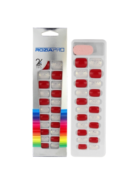 

Rozia 24 Piece Artificial Nail Art Kit with Glue, Red