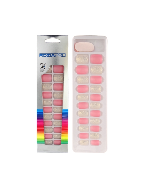 

Rozia 24 Piece Artificial Nail Art Kit with Glue, Pink