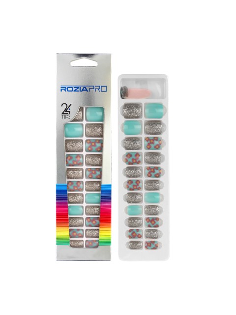 

Rozia 24 Piece Artificial Nail Art Kit with Glue, Turquoise blue