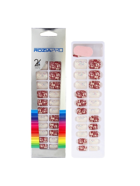 

Rozia 24-Piece Artificial Nail Art Kit with Glue, Maroon