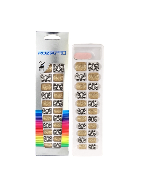 

Rozia 24 Piece Artificial Nail Art Kit with Glue, Gold