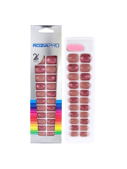 

Rozia 24 Piece Artificial Nail Art Kit with Glue, Pink