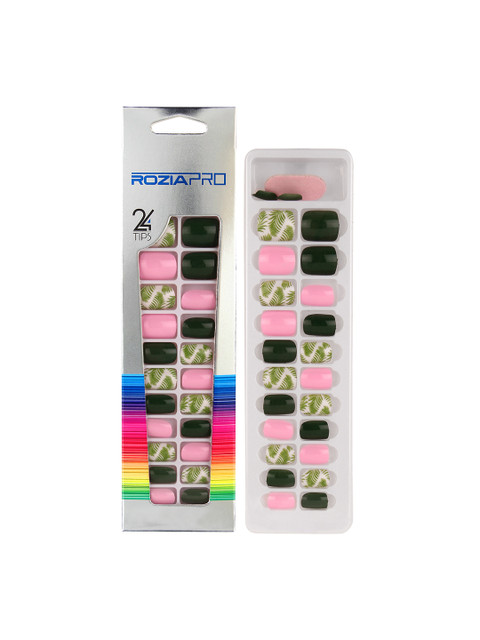 

Rozia 24 Piece Artificial Nail Art Kit with Glue, Olive