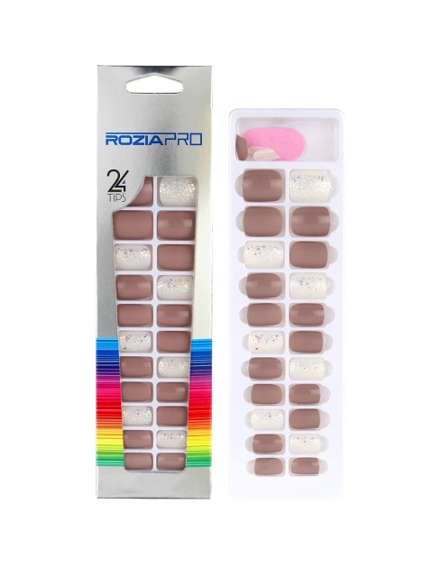 

Rozia 24 Piece Artificial Nail Art Kit with Glue, Taupe
