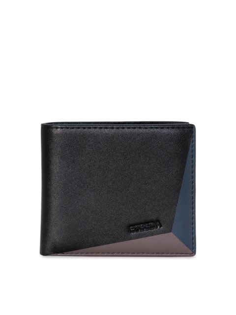 

ESBEDA Men Black Solid Two Fold Wallet with Colourblocked Detail