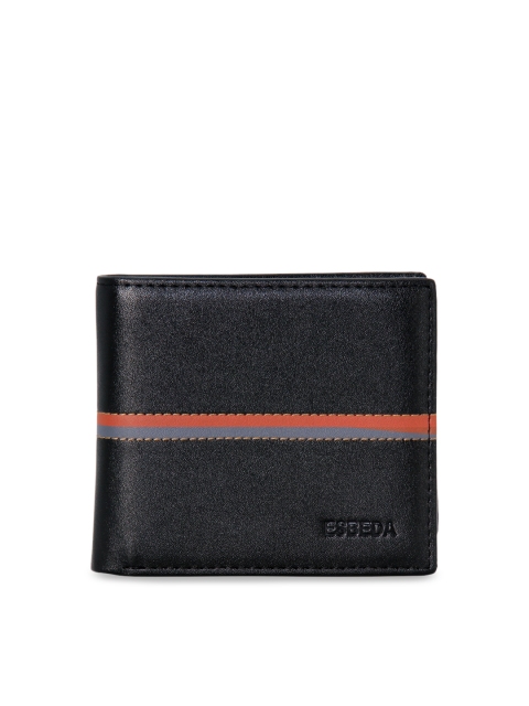 

ESBEDA Men Black Solid Two Fold Wallet with Striped Detail