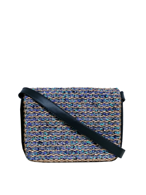 

Diwaah Blue & Gold-Toned Embellished Sling Bag