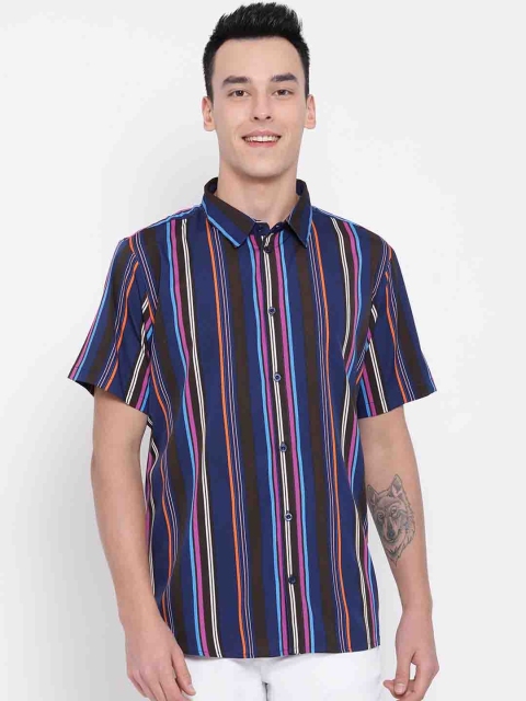 

Oxolloxo Men Blue & Brown Regular Fit Striped Casual Shirt