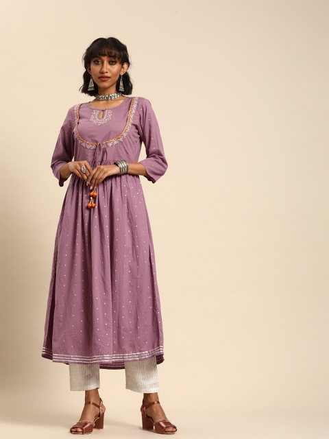 

Varanga Women Mauve & Off-White Printed Kurta with Trousers