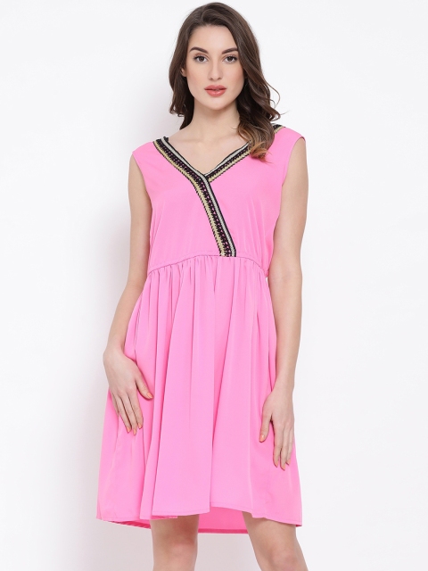 

Oxolloxo Women Beachwear Pink Solid Cover-Up Dress