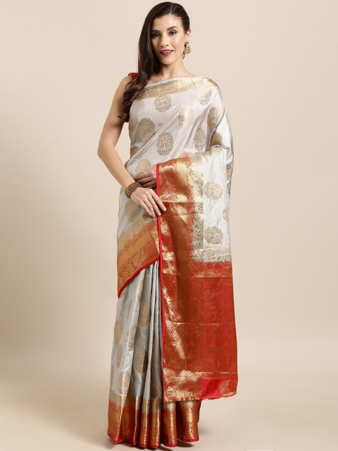 

GoSriKi Grey & Golden Silk Blend Woven Design Kanjeevaram Saree