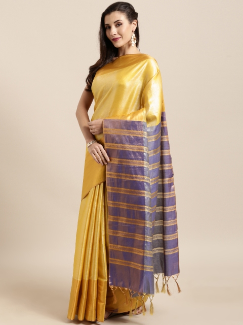 

GoSriKi Yellow Art Silk Solid Tussar Saree