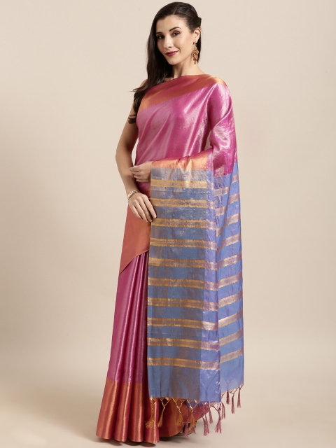 

GoSriKi Pink Art Silk Solid Tussar Saree