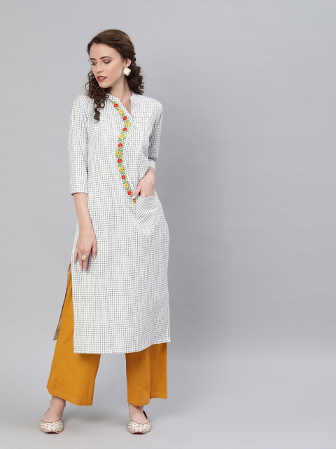 

Shakumbhari Women White & Black Embroidered Straight Kurta