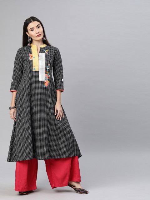 

Shakumbhari Women Black & White Embroidered A-Line Kurta