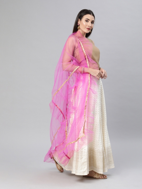 

Shakumbhari Pink Solid Ruffles Dupatta