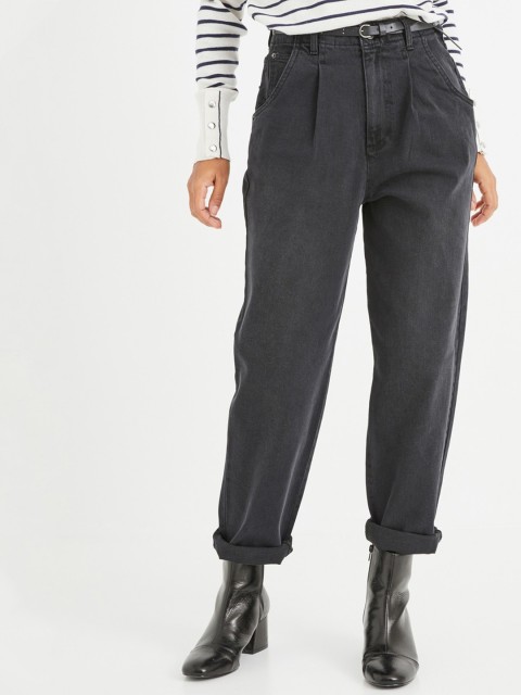 

promod Women Black Boyfriend Fit High-Rise Clean Look Stretchable Jeans