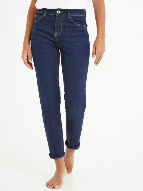

promod Women Navy Blue Skinny Fit Mid-Rise Clean Look Stretchable Jeans