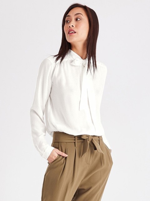 

promod Women Off-White Regular Fit Self Design Casual Shirt