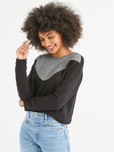 

promod Women Black & White Self-Design Detail Sweater