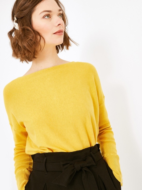 

promod Women Yellow Solid Styled Back Winter Top