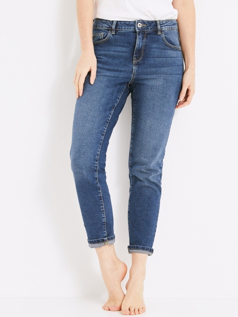 

promod Women Blue Slim Fit Mid-Rise Clean Look Stretchable Cropped Jeans