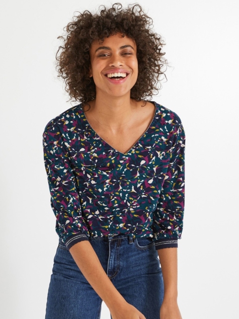 

promod Women Teal Green & Pink Printed Top
