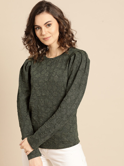 

promod Women Green Self Design Top