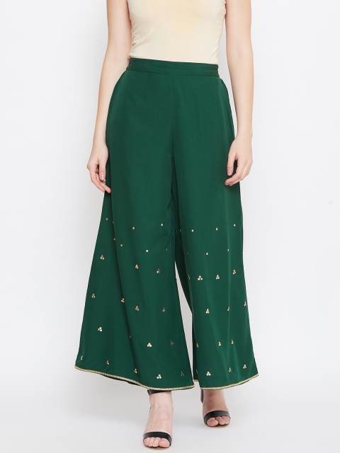 

Bitterlime Women Green Embellished Flared Palazzos