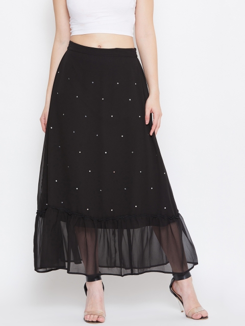 

Bitterlime Women Black Solid Midi A-line Skirt