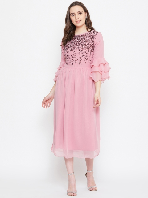 

Bitterlime Women Peach-Coloured Embellished Fit and Flare Dress