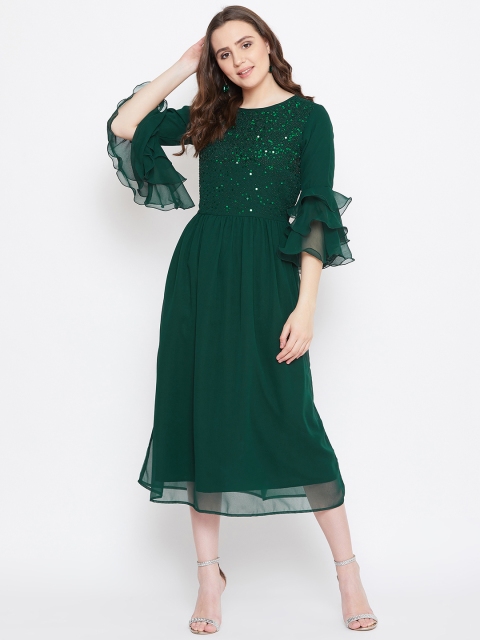 

Bitterlime Women Green Embellished Fit and Flare Dress