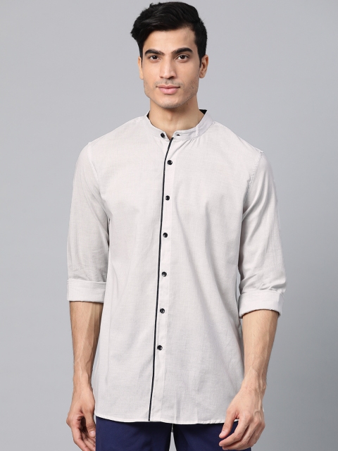 

Sangria Men Off White Slim Fit Self-Striped Casual Shirt