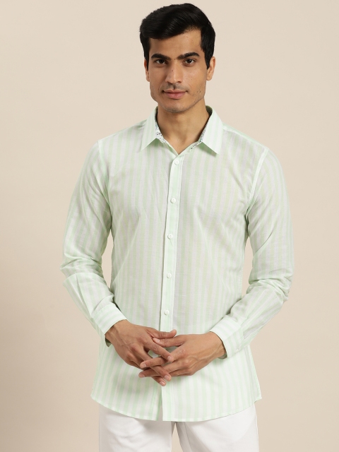 

Sangria Men White & Green Slim Fit Striped Casual Shirt
