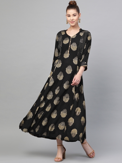 

Shree Women Black & Golden Printed Maxi Dress