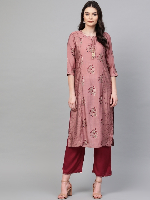 

Shree Women Pink & Maroon Printed Straight Kurta