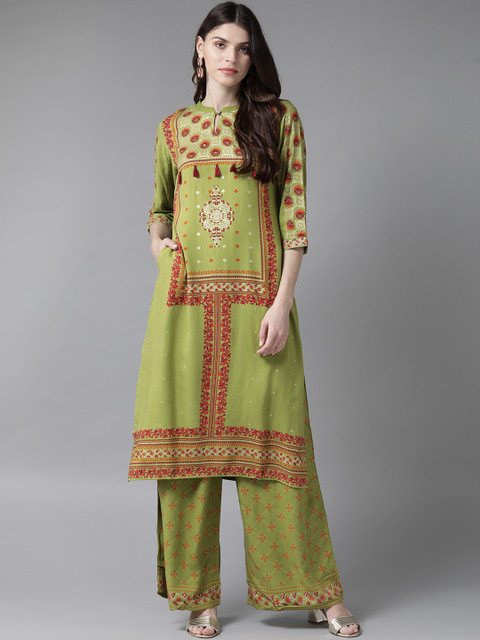 

Shree Women Green & Red Printed Kurta with Palazzos